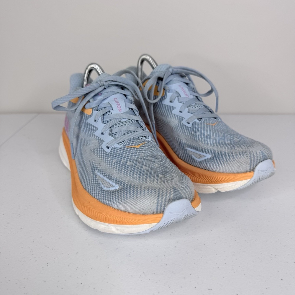 Hoka One One Clifton 9 Athletic Running Shoes Blue Orange 1127896 Womens Sz 8.5B - Picture 2 of 11